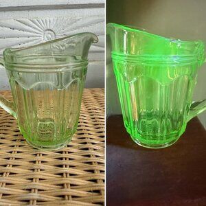 Vintage 30's Anchor Hocking Colonial Ribbed Uranium Glass Creamer Pitcher